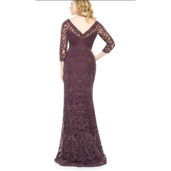 TADASHI SHOJI Corded Embroidery Formal Gown 10 Burgundy 3/4 Sleeve Maxi Dress - Picture 5 of 16